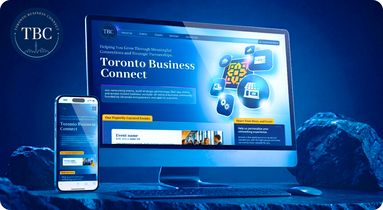 Laptop and a phone with Toronto Business Connect website on their screens
