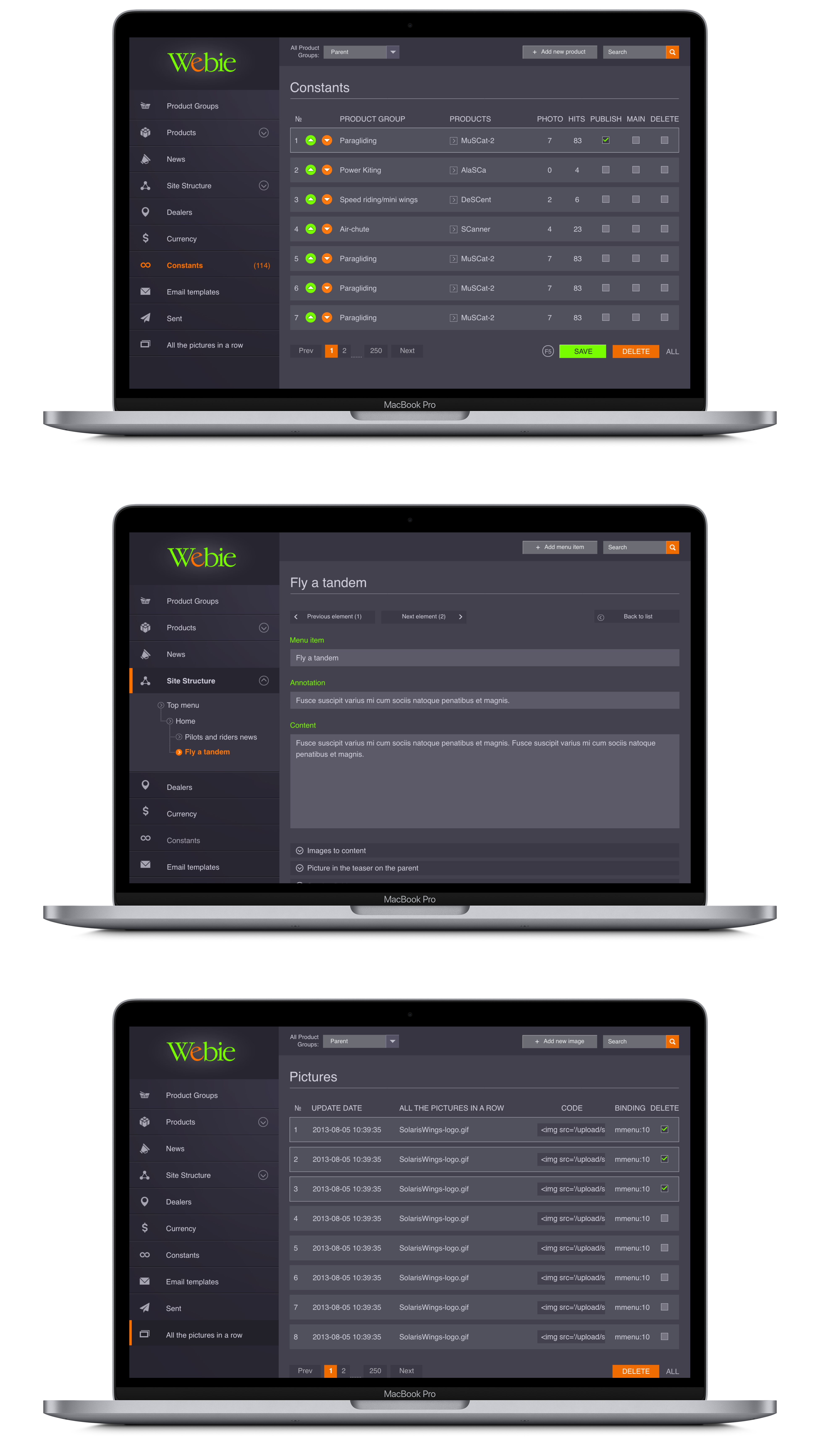 UI for Webie CMS
